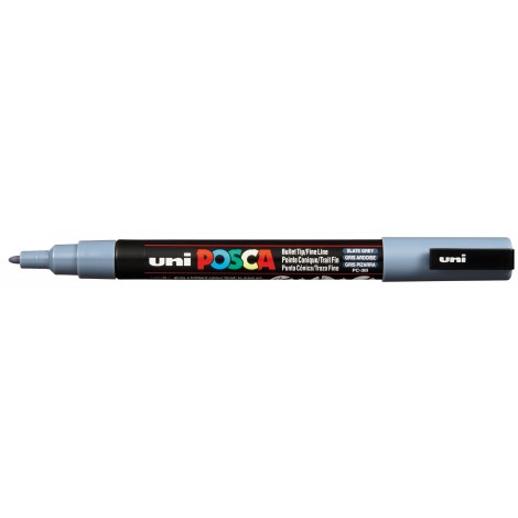 Uni Posca PC3M – Marcatore permanente a tempera con inchiostro pigmentato a base d`acqua, punta 1,3mm, colore grigio ardesia – 1pz – M PC3M GA