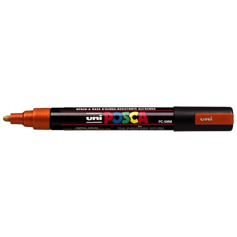 Uni Posca PC5M – Marcatore permanente a tempera con inchiostro pigmentato a base d`acqua, punta 2,5mm, colore bronzo – 1pz – M PC5M BR
