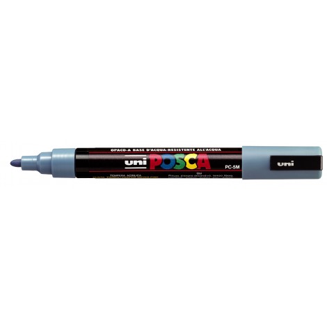 Uni Posca PC5M – Marcatore permanente a tempera con inchiostro pigmentato a base d`acqua, punta 2,5mm, colore grigio ardesia – 1pz – M PC5M GA