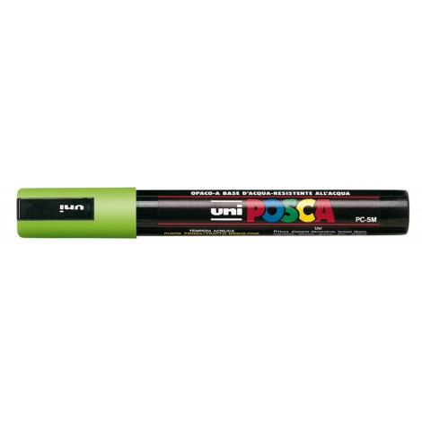 Uni Posca PC5M – Marcatore permanente a tempera con inchiostro pigmentato a base d`acqua, punta 2,5mm, colore verde mela – 1pz – M PC5M VMELA