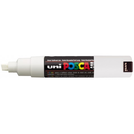Uni Posca PC8K – Marcatore permanente a tempera con inchiostro pigmentato a base d`acqua, punta 8mm, colore bianco – 1pz – M PC8K BI