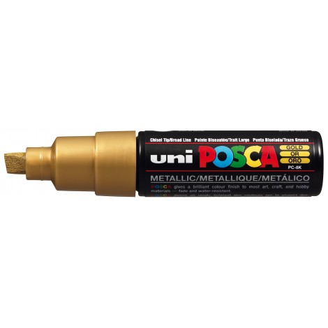 Uni Posca PC8K – Marcatore permanente a tempera con inchiostro pigmentato a base d`acqua, punta 8mm, colore oro – 1pz – M PC8K ORO