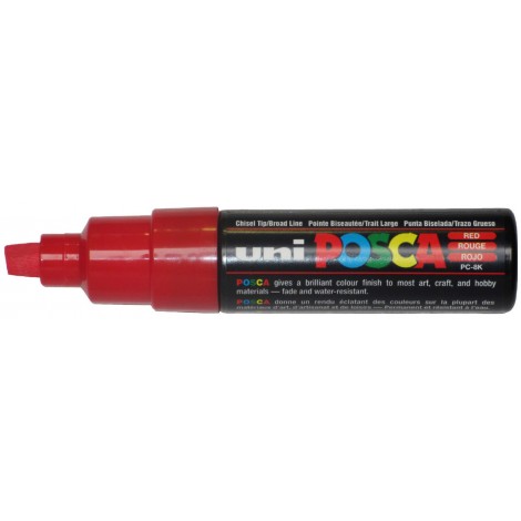 Uni Posca PC8K – Marcatore permanente a tempera con inchiostro pigmentato a base d`acqua, punta 8mm, colore rosso – 1pz – M PC8K R