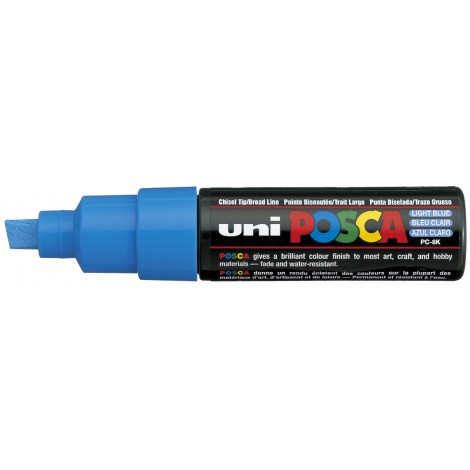 Uni Posca PC8K – Marcatore permanente a tempera con inchiostro pigmentato a base d`acqua, punta 8mm, colore azzurro – 1pz – M PC8K AZ