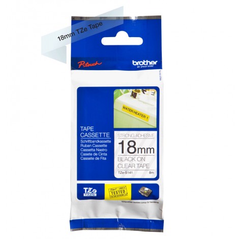 Brother Nastro TZe-S141 per PT-1290/2500/2730, 18mm x 8m, nero su trasparente