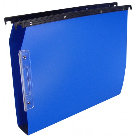 Bertesi CARTESIO 514 M BETA- Cartelle sospese per ARMADIO con fondo a U3 in PP, interasse 33cm, assemblaggio mediante rivetti metallici, aste di sospensione in polistirene nero, porta etichette ad effetto lenticolare 14cm colore blu - Prezzo singolo, ord minimo 25pz