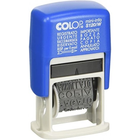 Colop Mini Info S120/W - Timbro autoinchiostrante, dimensione piastra 4x20mm, altezza caratteri 4mm, struttura in materiale plastico - 1pz