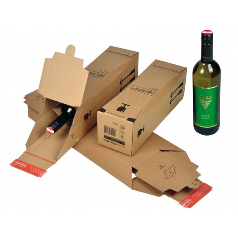 Scatola in cartone per bottiglie, interno sagomato, formato 1 bottiglia da 0,75ml, dimensioni interne 74x74x305mm, dorso 36,2cm, colore marrone - 10pz