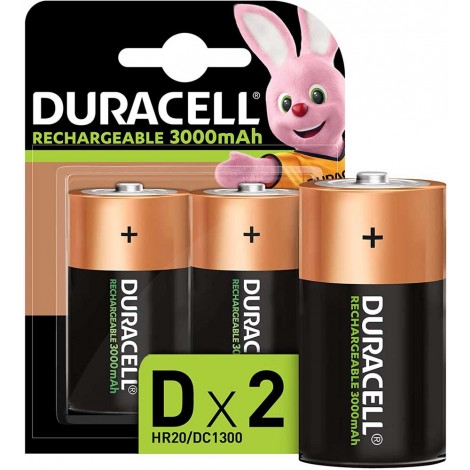 Duracell Batterie ricaricabili torcia D 3000mAh, in blister - 2PZ