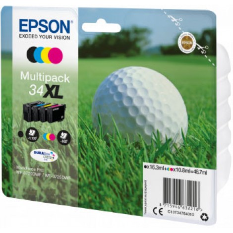 C13T34764010 T3476 cartuccia multipack CMYK nero, ciano, magenta e giallo per Epson WORKFORCE PRO WF 3720DW (48,7ml) 1Conf.