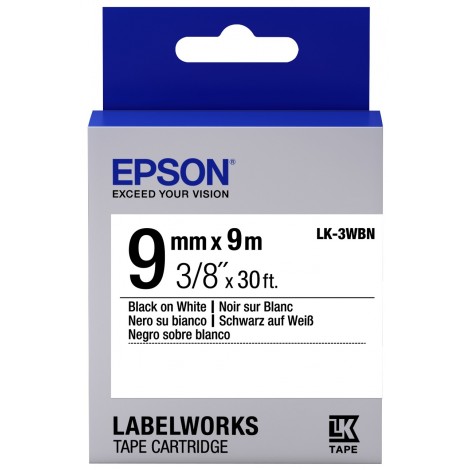 Epson Nastro per etichettatrice LK3WBN, nero su bianco, 9mm x 9m