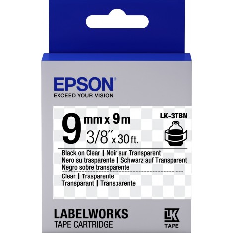 Epson Nastro per etichettatrice LK3TBN, nero su trasparente, 9mm x 9m