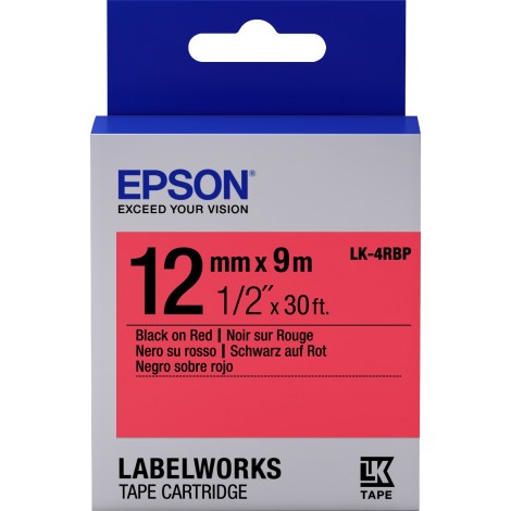 Epson Nastro per etichettatrice LK4RBP, nero su rosso pastello, 12mm x 9m