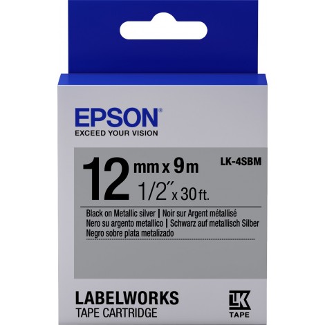 Epson Nastro per etichettatrice LK4SBM, nero su argento, 12mm x 9m