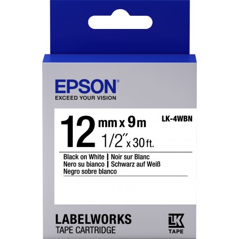 Epson Nastro per etichettatrice LK4WBN, nero su bianco, 12mm x 9m