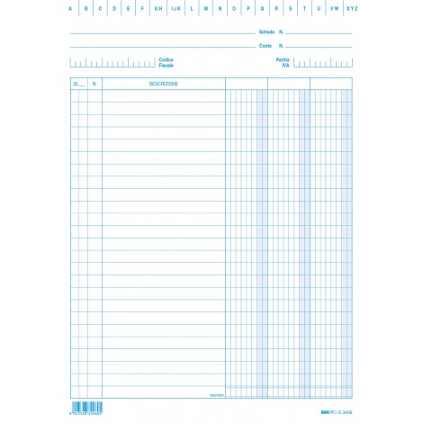 Edipro Schede a tre colonne verticale, formato 24x17cm, colore blu - 100pz