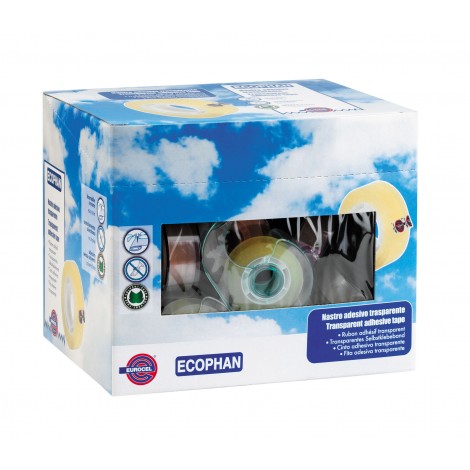 Eurocel Ecophan – Nastro adesivo con supporto in polipropilene BOPP, 19mm x 25m, colore trasparente – Prezzo singolo, ord. minimo 34pz