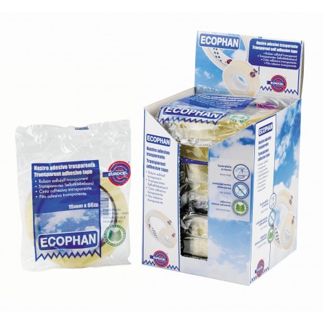 Eurocel Ecophan - Nastro adesivo con supporto in polipropilene BOPP, 15mm x 66m, colore trasparente  - Prezzo singolo, ord. minimo 10pz