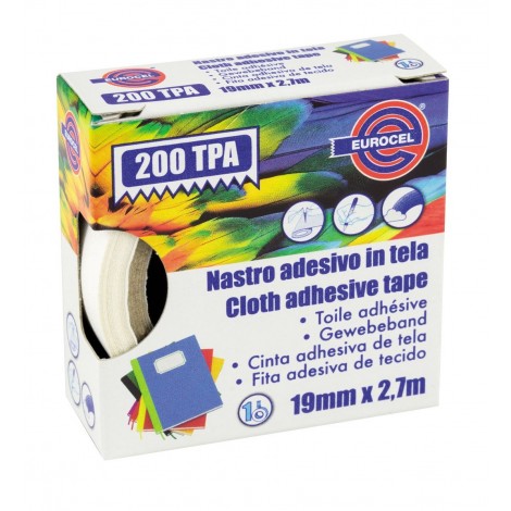 Eurocel 200 TPA - Nastro adesivo telato, supporto in cotone plastificato, 19mm x 2,7m, colore bianco  - 1pz