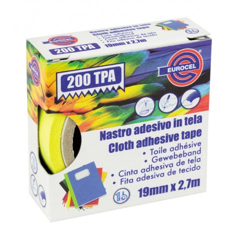 Eurocel 200 TPA – Nastro telato telato, supporto in cotone plastificato, 19mm x 2,7m, colore giallo – 1pz
