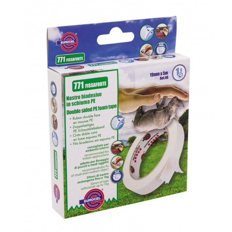 Eurocel  Fissaforte 771 - Nastro biadesivo con supporto in schiuma, 19mm x 5m, colore bianco  - 1pz