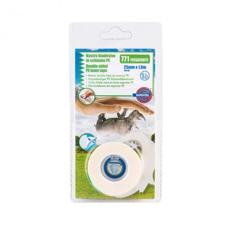 Eurocel Fissaforte 771 - Nastro biadesivo con supporto in schiuma, 25mm x 1,5m, colore bianco  - 1pz