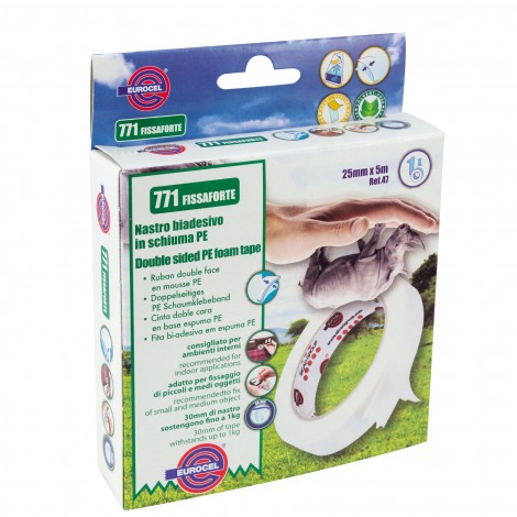 Eurocel Fissaforte 771 - Nastro biadesivo con supporto in schiuma, 25mm x 5m, colore bianco  - 1pz