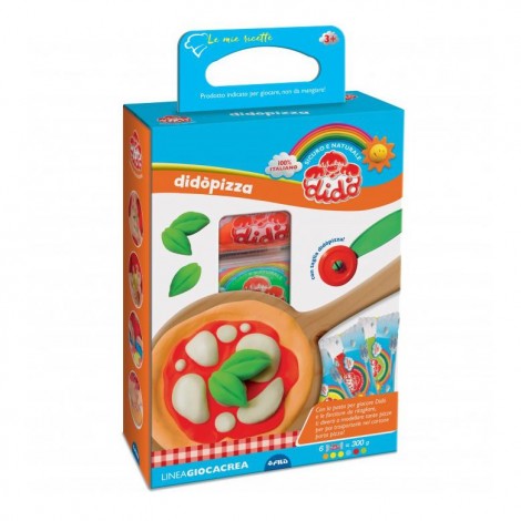 Dido Le mie ricette - Pizza - Pasta per giocare a base di farina di grano. Contiene 6 salsicciotti da 50gr e accessori