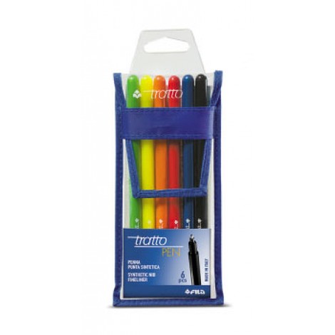 Tratto pen - Busta di penne 6pz con inchiostro a base d`acqua, colori assortiti - 1pz