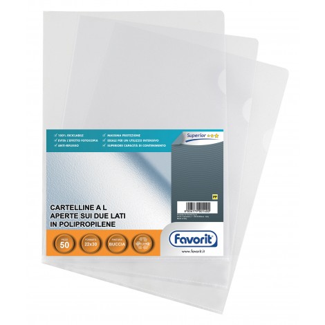 Favorit Cartelline a L Pratic in PPL, finitura a buccia d`arancia, formato utile 22x30cm - 50pz