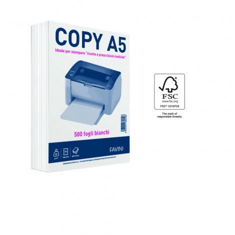 Favini Carta per fotocopie Copy - A5 - Risma 500 fogli, bianco CIE 150, 80gr, opacità 92,5 - 1pz