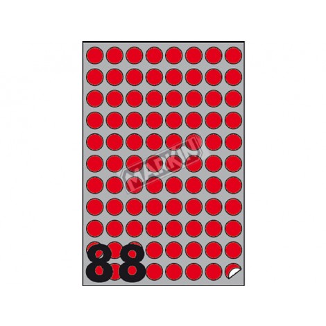Markin 8.800 Etichette adesive in fogli A4 - Rotonda permanenti, Ø20mm, 80gr, 88 etichette per foglio, colore rosso - 100 fogli