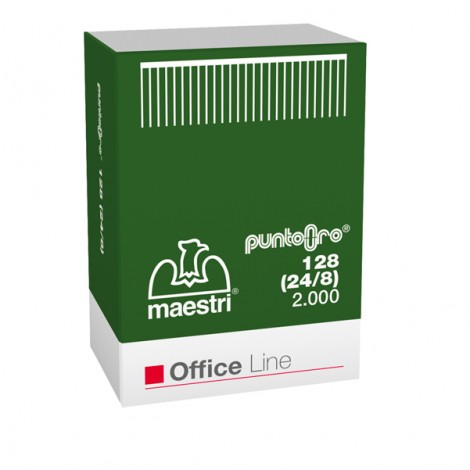 Maestri 24/8 Oro - Punti per cucitrici - Scatola 2000 punti in filo metallico, lunghezza gamba 8mm per cucire fino a 40 fogli - Prezzo singolo, ord. minimo 5pz