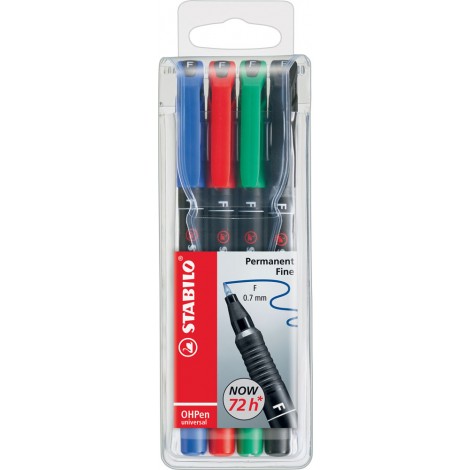 Stabilo OHPen – Pennarello per lucidi e superfici lisce, inchiostro permanente, punta fine, tratto 0,7mm, colori assortiti – 4pz – 842/4