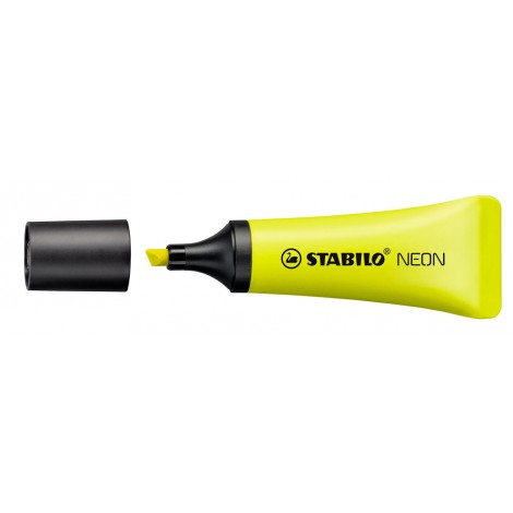Stabilo Evidenziatore NEON, punta a scalpello, inchiostro a base d`acqua, tratto 2-5mm, colore giallo - 72/24