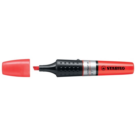 Stabilo Evidenziatore LUMINATOR, punta a scalpello, inchiostro a base d`acqua, serbatoio XXL a vista con indicatore di livello, tratto 2-5mm, colore rosso – 71/40