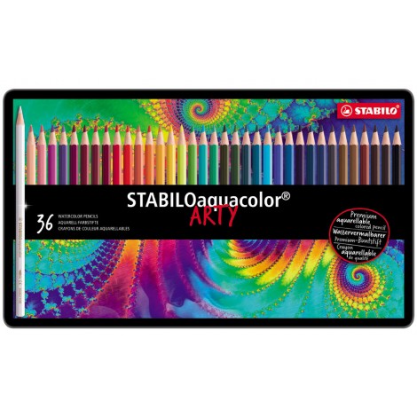 Stabilo Scatola di metallo con 36 pastelli acquerellabili AQUACOLOR, tratto 5mm  - 1636-5