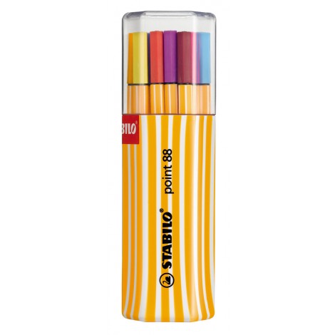 Stabilo Fineliner Point 88 - Pennarello con punta rinforzata in metallo e fusto esagonale, tratto 0,4mm, colori assortiti  - 20pz - 8820-01