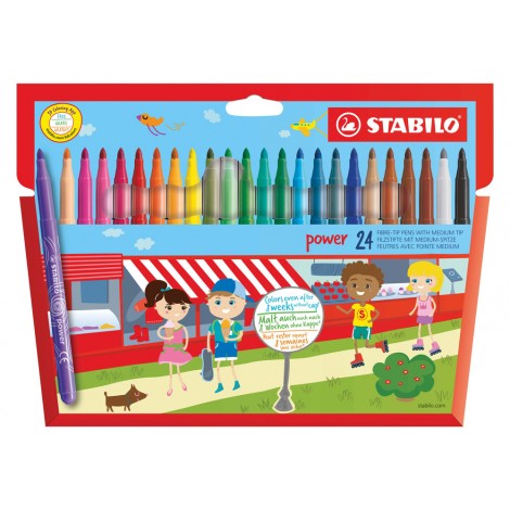 Stabilo Pennarelli POWER con inchiostro lavabile, resiste fino a 5 settimane se lasciato aperto, tratto 2mm, punta a l – 12pz –  280/24-01