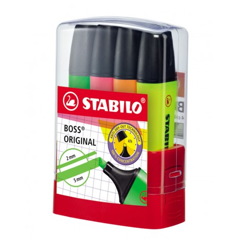 Stabilo Evidenziatore BOSS PARADE, inchiostro a base d`acqua, colori assortiti - 4pz - 7004-4