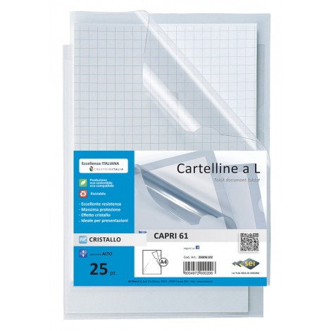 Sei Cartelline a L Capri 61-61G 22x30cm in PVC con lunetta laterale per facilitare l`inserimento o l`estrazione - 25pz - 26006102
