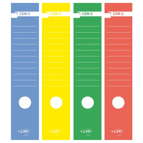 Sei Copridorso CDR C colori brillanti autoadesivo in carta stampata fondo grigio, foro adattabile a qualsiasi registratore, dorso 7cm, colore blu  - 10pz