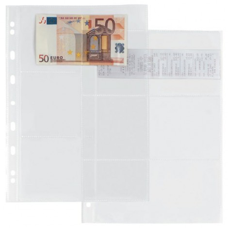 Sei Buste forate ATLA 6 S A4 - 21x29,7cm in PPL porta SCONTRINI o BANCONOTE, finitura LISCIA, formato utile 19x9,5cm con 6 tasche, confezione da 10pz - 662217