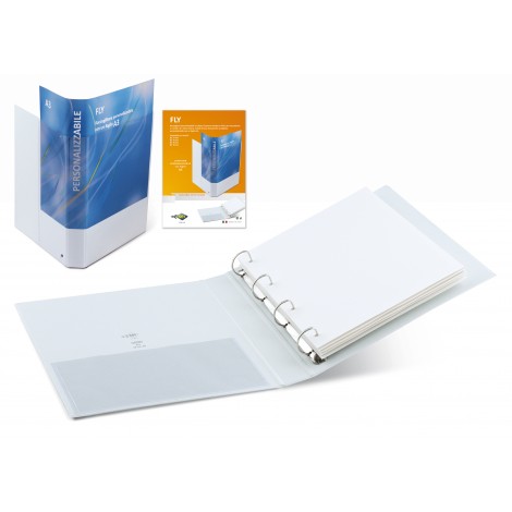 Sei Raccoglitori personalizzabili Fly 22x30cm d.5,5cm bianco 4 anelli a D da 40mm, tasca trasparente interna - 1pz