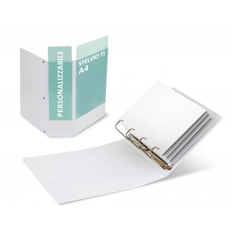 Sei Raccoglitore Stelvio TI 4 anelli a Q da 80mm, tasca trasparente interna, 22x30cm, dorso 10cm, colore bianco  - 1pz