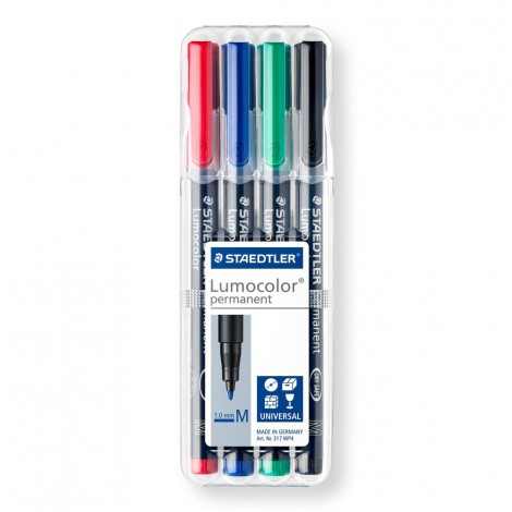 Staedtler Lumocolor 317-WP4 - Marcatore permanente con inchiostro a base d`alcool, punta sintetica, tratto 1mm, colori assortiti - 4pz - 317 WP4