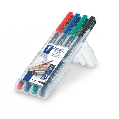 Staedtler Lumocolor 318-WP4 - Marcatore permanente con inchiostro a base d`alcool, punta sintetica, tratto 0,6mm, colori assortiti - 4pz - 318 WP4