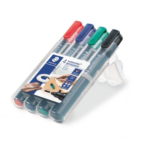 Staedtler Lumocolor 352 - Marcatore permanente con inchiostro a base d`alcool, punta sintetica, tratto 2mm, colori assortiti - 4pz - 352 WP4