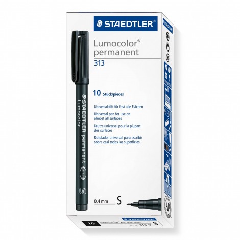 Staedtler Lumocolor 313-9 - Marcatore permanente con inchiostro a base d`alcool, punta sintetica, tratto 0,4mm, colore nero - Prezzo singolo, ord. minimo 10pz - 313-9