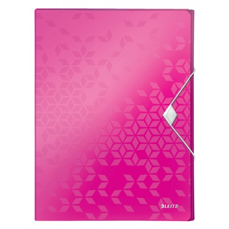 Leitz Wow - Cartellina in PPL a 3 lembi con elastico, formato 25x33cm, dorso 3cm, colore fucsia - 1pz - 46290123